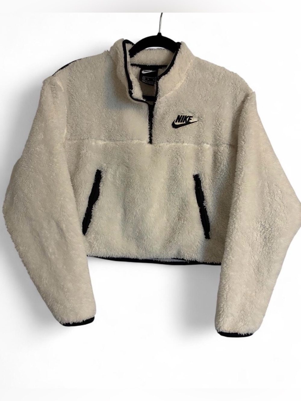 Nike Sherpa White Crop Jacket Medium